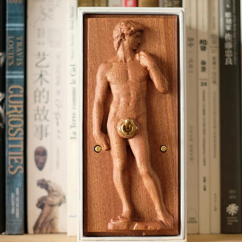 

David's Brass Paddle Retro Switch Panel Living Room Artistic Solid Wood Relief Decorations European Style Characters
