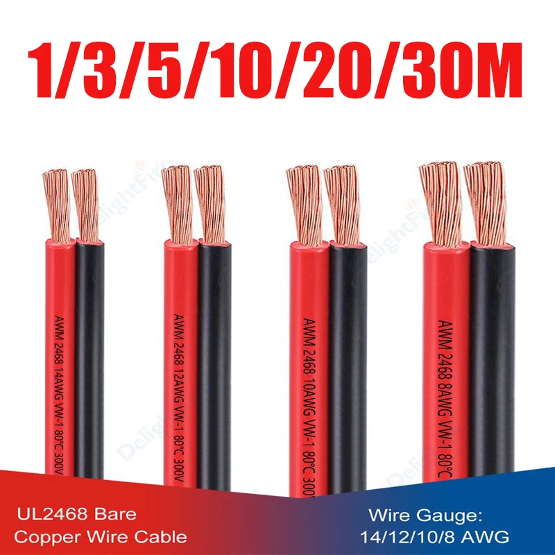 

RVB Red Black 2 Pin PVC Copper Electrical Wire 14 12 10 8AWG For Automotive Car Vehicle Battery Solar Panel Inverter Speaker