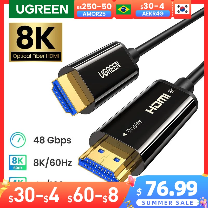 UGREEN 8K HDMI-Compatible Fiber Optic Cable 2.1 Dynamic HDR 8K/60Hz Ultra High Speed 48Gbps eARC 3D HDCP2.2 for Samsung 8K TV