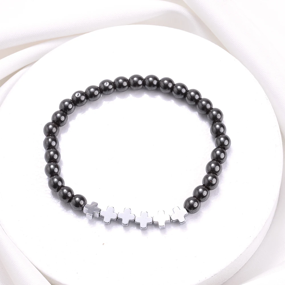 Браслет из натурального камня сплав крест Подвески 6 мм малахит лава гематит