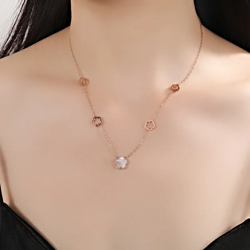 

CARLIDANA Luxury White Shell Small Flowers Stainless Steel Pendant Necklace/Bracelet/Earrings for Women Jewelry Gift Non-fadding