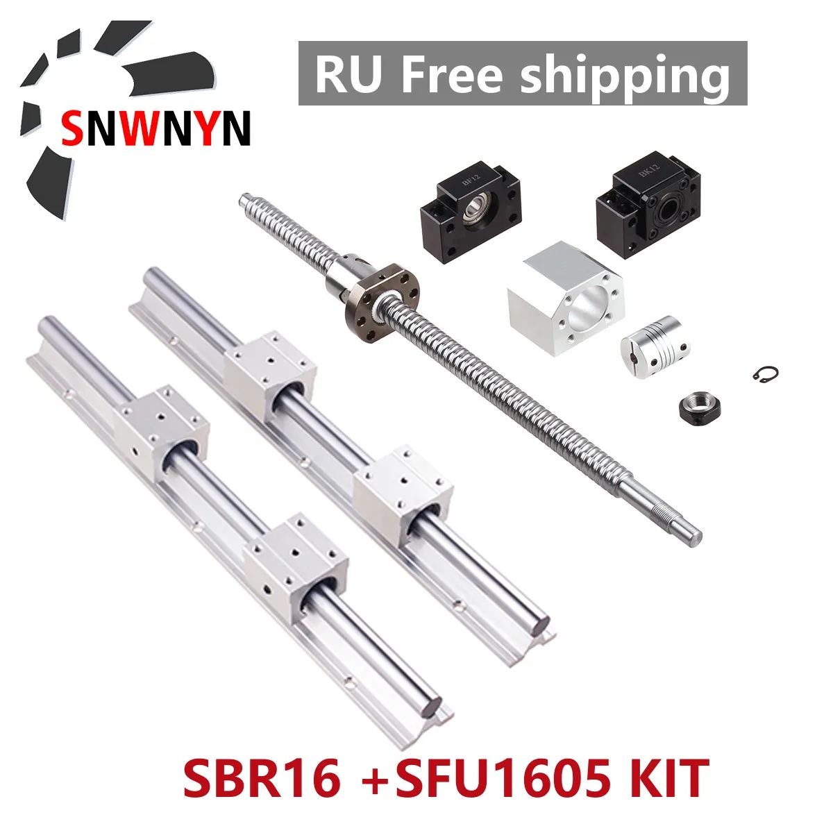 

SFU1605 шариковый винт + BK BF12 блок + корпус гайки + муфта + SBR16 опора + SBR16UU подшипники