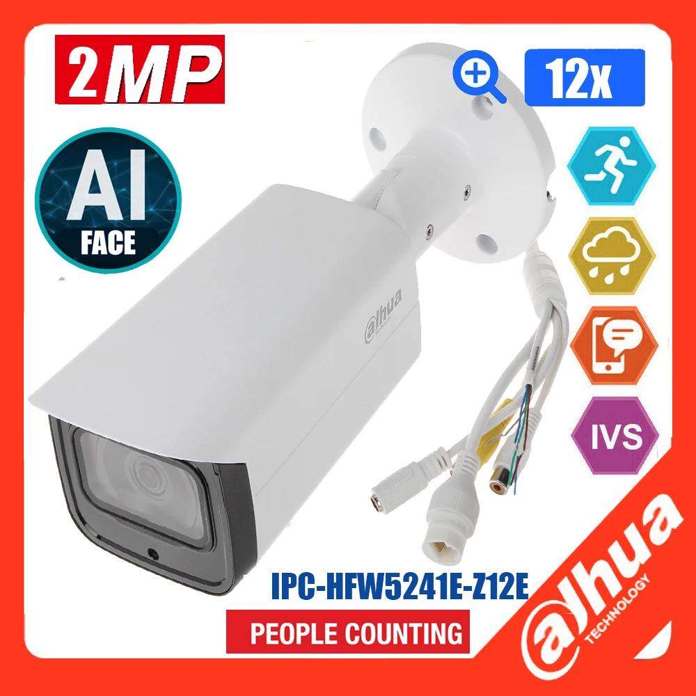 

Разные языки, Dahua IPC-HFW5241E-Z12E 2MP IR 12X ZOOM POE H.265 IP67 IR 180M IVS Ai face People, счетная камера Starlight