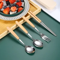 wooden spoon fork chopsticks tableware students outdoor portable suit household stainless steel spoon fork chopsticks