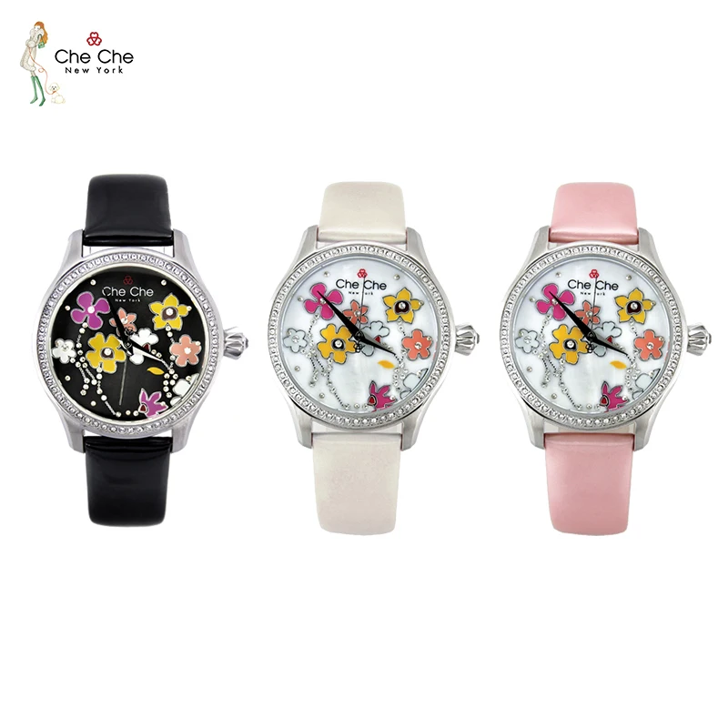 CHE CHE CC0016-A Women's watch leather strap luxury girl heart flower chassis student Watch crown-shaped Ba's enlarge