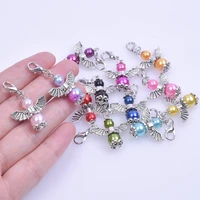 christmas angel wings pearl vintage silver color pendant charms diy handmade for gifts jewelry making supplies bulk 12pcs mix