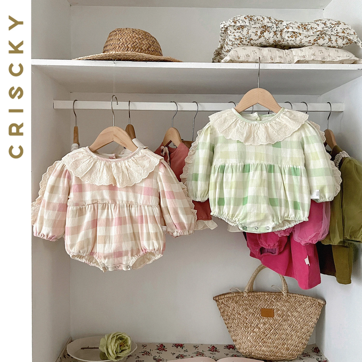 

Toddler 2023 Infant Clothing New Baby Newborn Romper Long Sleeve Plaid Girls Romper Sweet Baby Bodysuit Autumn Clothes