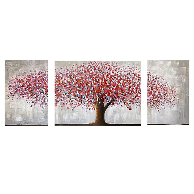 

Pure hand-painted oil painting Modern simple home wall decoration Triplet painting Love tree thick texture home decor posters