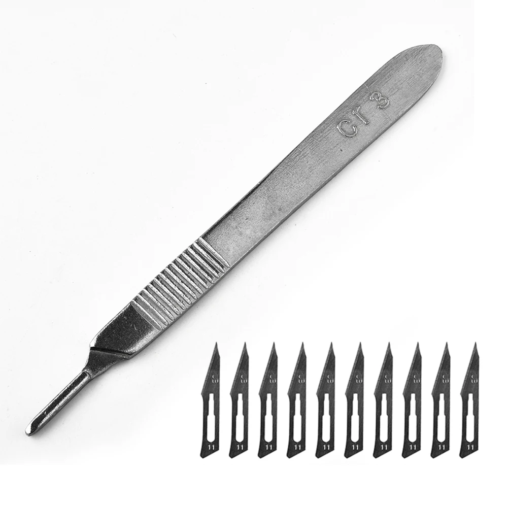 

10pcs 11# 23# Carbon Steel Scalpel Blades + 1pc Handle Scalpel DIY Cutting Tool PCB Repair Animal Knife