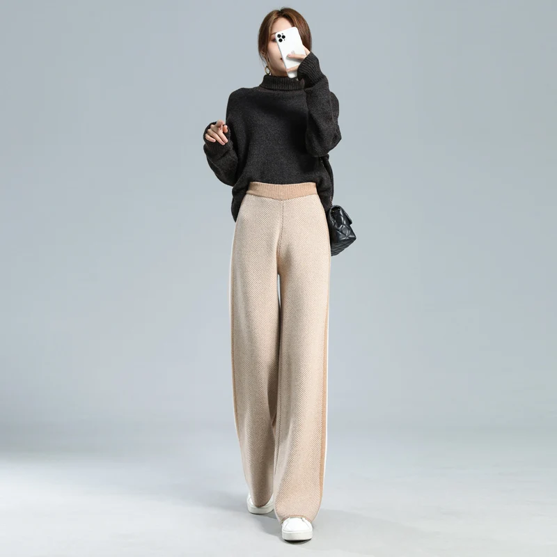 BELIARST 100% брюки из чистой шерсти женские с высокой талией широкими штанинами