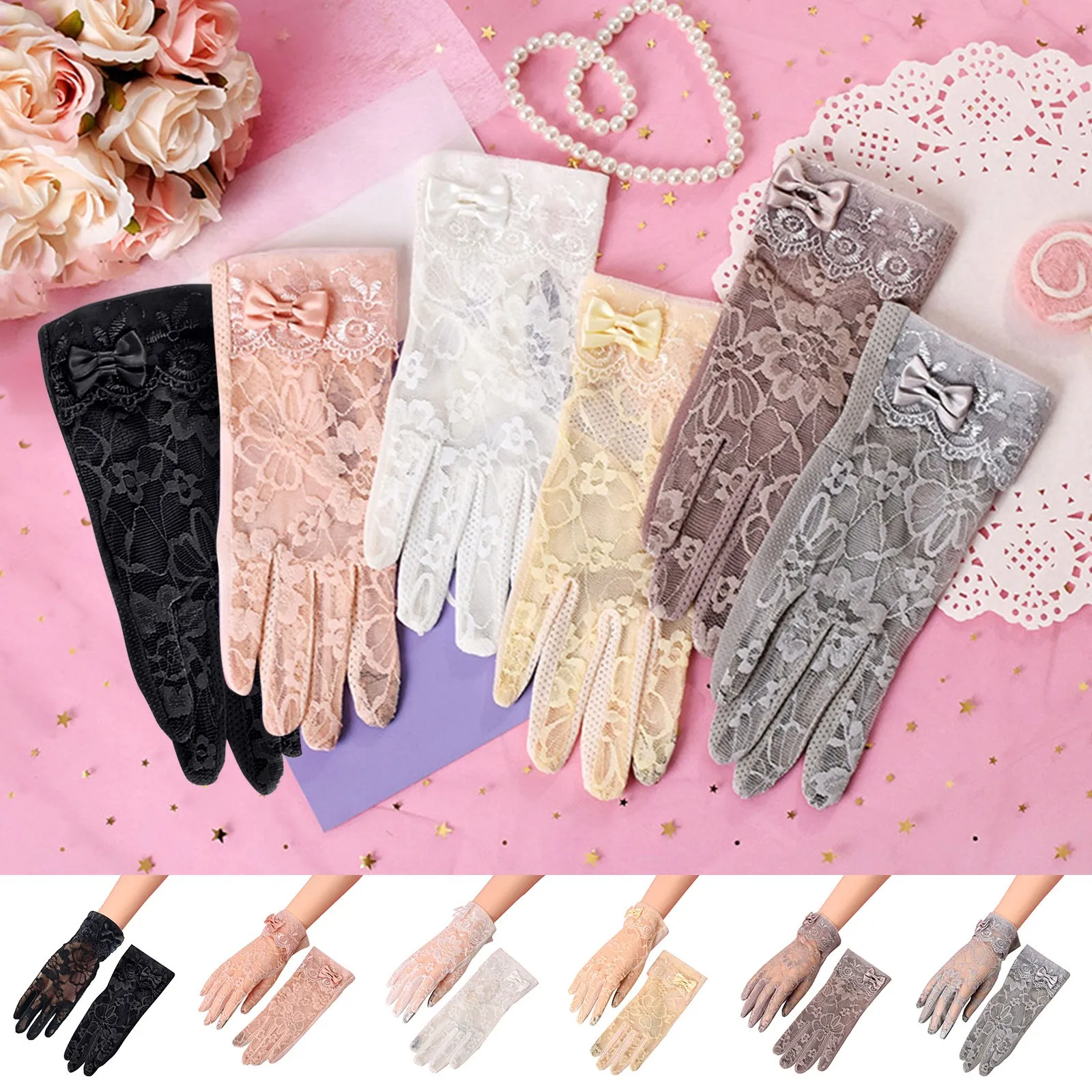 

Wedding White Floral Lace Bridal Gloves Party Accessories Full Fingered Wrist Length Women Short Mittens Female 2022 перчатки