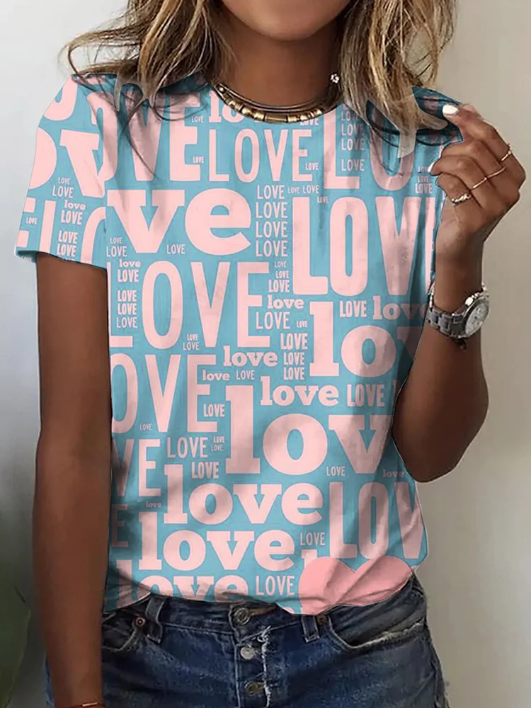 

Женские футболки с 3D-принтом в форме сердца, летние футболки с коротким рукавом, футболки с рисунком в виде милых сердечек, свободная одежда большого размера