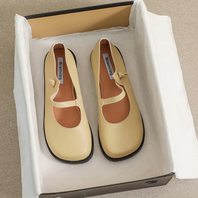 Kpop Girls' Shoes Flat Mary Jane Shoes Plus Size Soft Bottom Round Toe Shoes Women's Retro Brand Designer Platform Women's Shoes