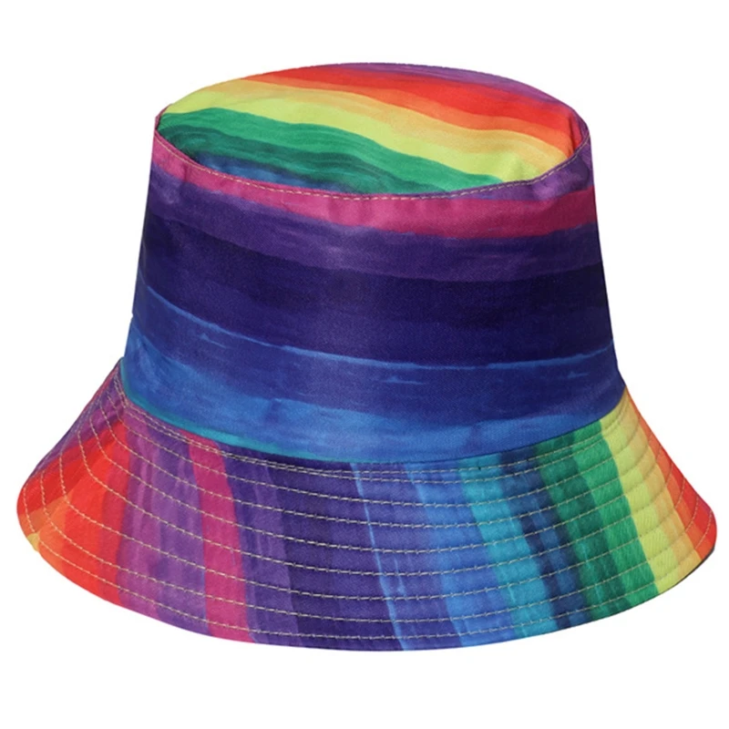

Панама с широкими полями, воздухопроницаемая летняя шапка в полоску, из полиэстера, Радужный цвет
