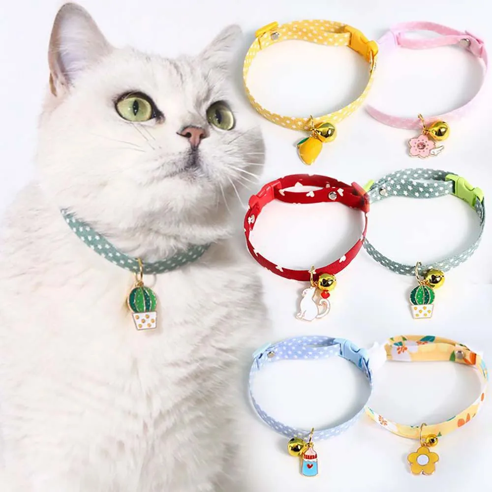 

1PC Cartoon Cat Collar with Fruit Pendant Bell Collars Adjustable Safety Buckle Necklace Cute Cats Puppy Collar Pet Accessories