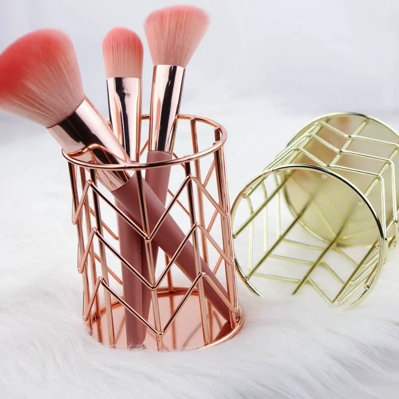 

1 Pcs Wrought Iron Round Pen Storage Lipstick Brush Pen Holder Organizer Cosmetics Makeup Brushes Storage Box