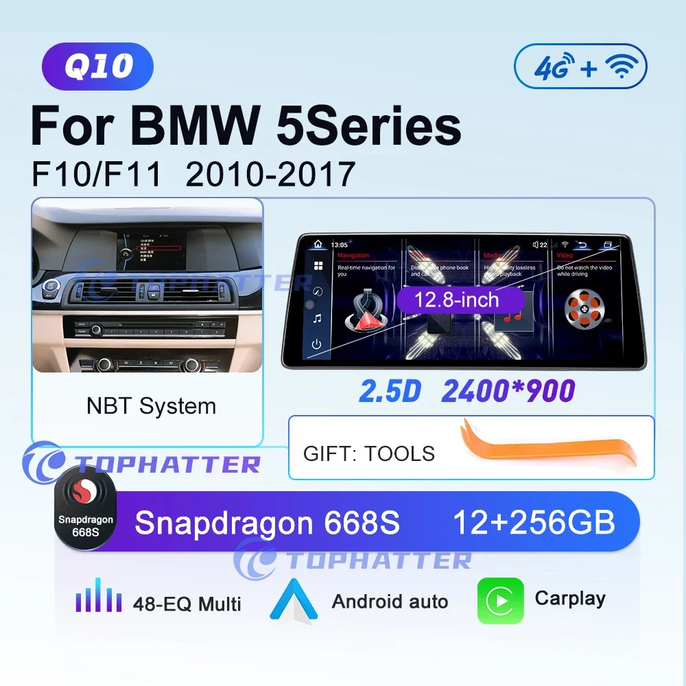

12,8" 2.5D 2K для BMW 5 серии F10 F11 2010-2017 Автомобильное радио Беспроводной CarPlay Android Auto Мультимедийный проигрыватель Навигация DSP аудио