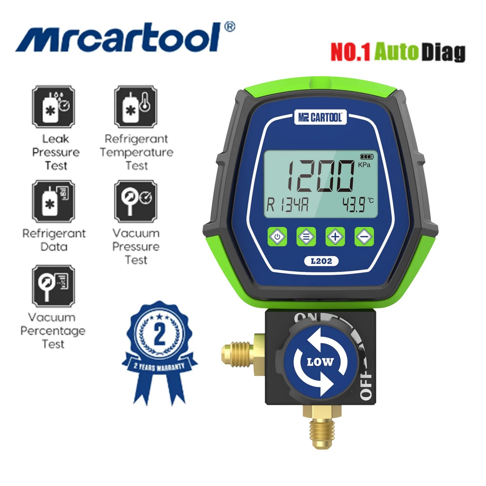 MRCARTOOL L202 Air Conditioner Refrigerant HVAC Vacuum Temperature Tester Digital Manifold Meter Leak Tester Pressure Gauge