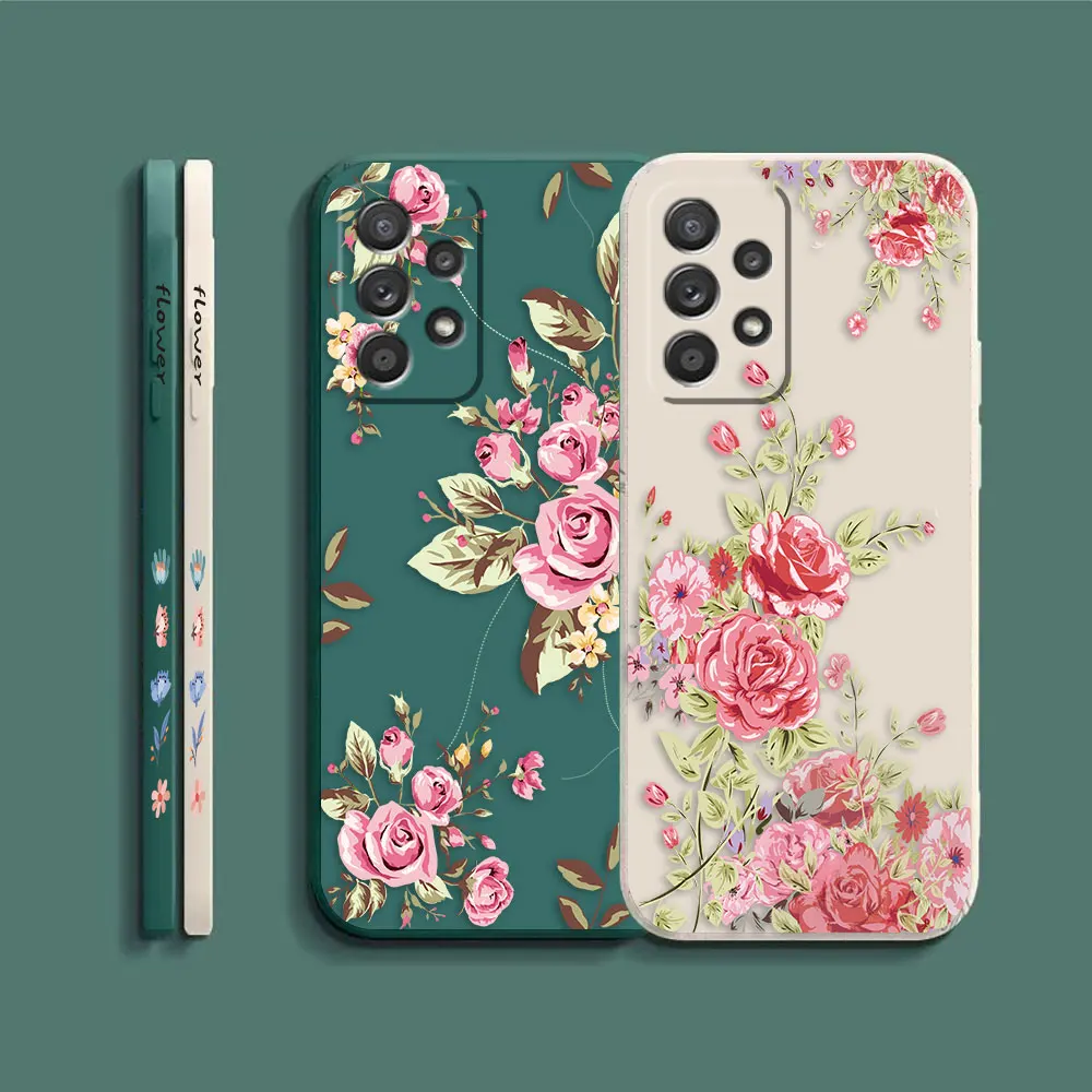 Case For Samsung Galaxy A91 A14 A73 A72 A71 A53 A52 A51 A42 A33 A32 A22 A21S A12 A715F A52S A22S 4G 5G Case Pretty Pink Flowers