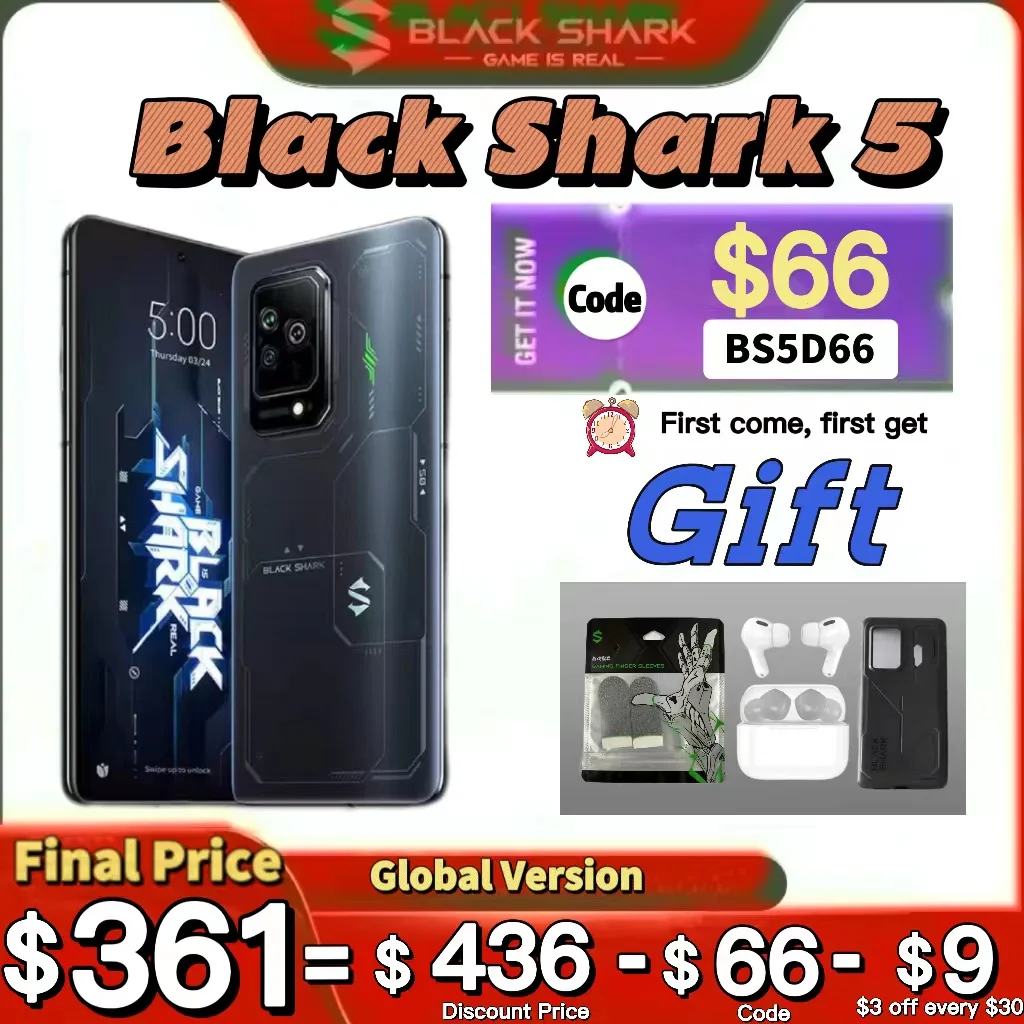 Black Shark 5 In Stock Gaming Phone Global Version 5G Smartphone 120W Fast Charge Snapdrag 8 144Hz Magnetic Pop-up Triggers