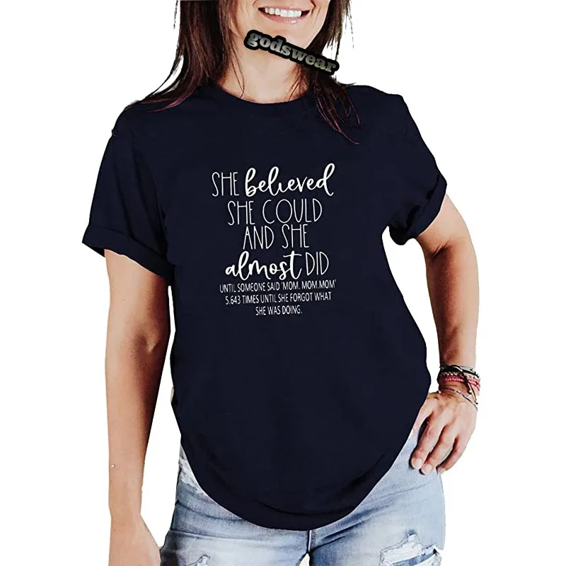 

Women's Funny Short Sleeve Tee She Believed She Could Graphic T Shirt Mother's Day Clothes Letters Printed Casual Tops Gifts
