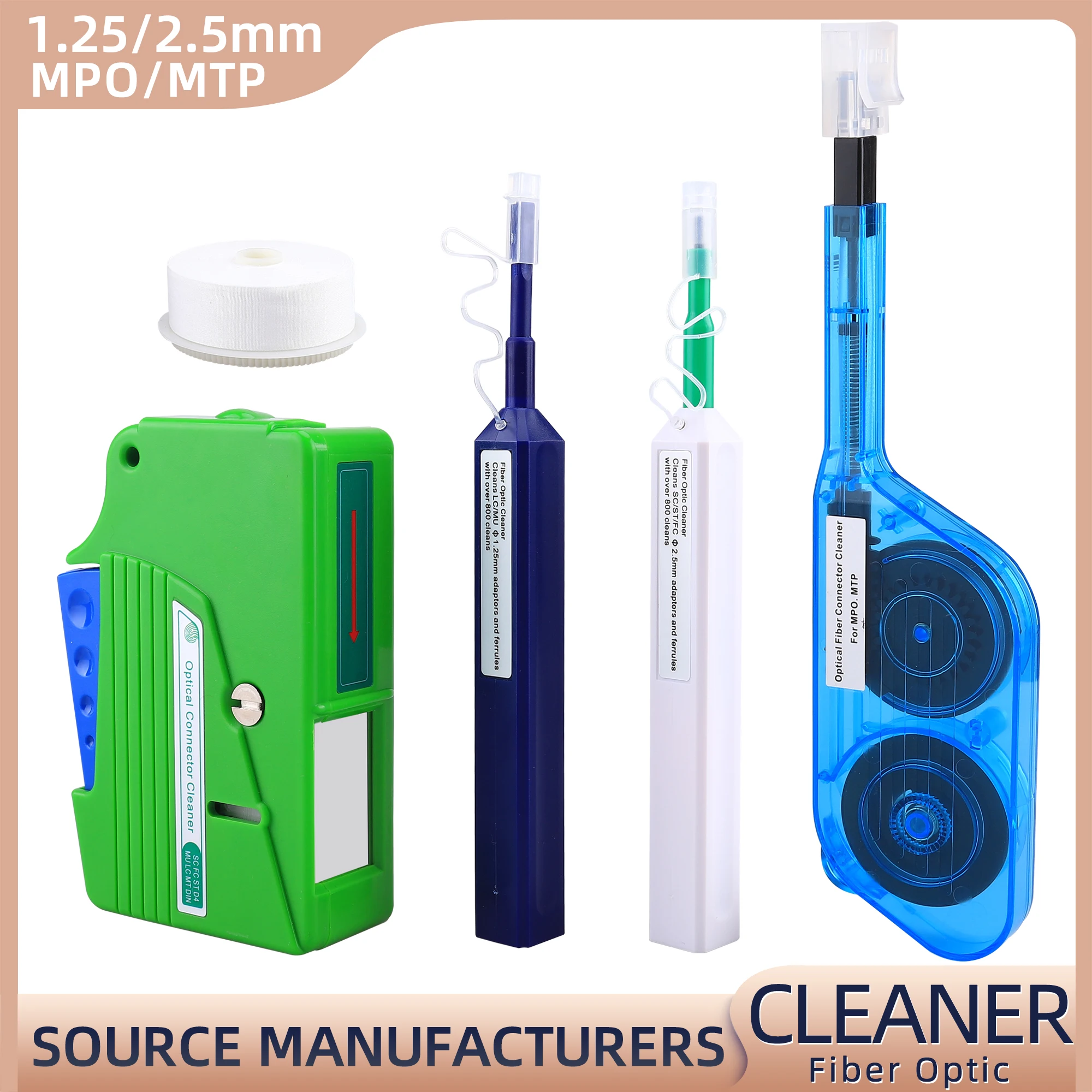 FTTH fiber fiber pen tool 2.5mm lc mu 1.25mm SC FC ST LC connector optical fiber cleaning box-500+ clean MPO/MTP cleaning tool