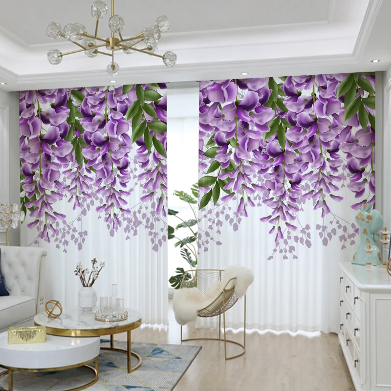 

Современный стиль фиолетовый цветок бабочка ива лист 3D фотообои спальня гостиная занавеска 2 шт. тени