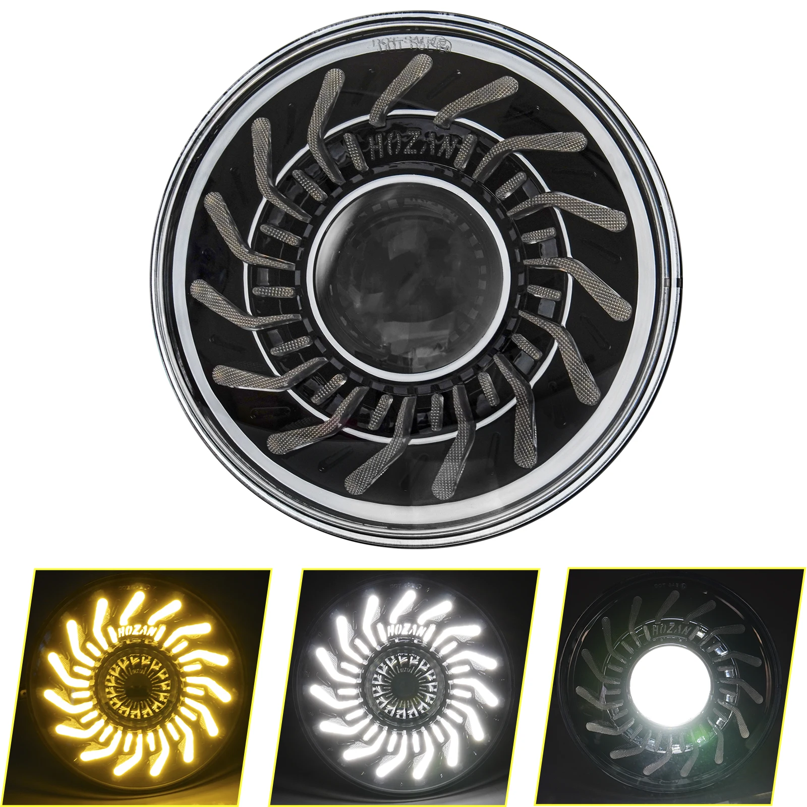 

7-дюймовая круглая светодиодная фара для мотоцикла с белыми/янтарными ДХО и градиентной подсветкой при запуске