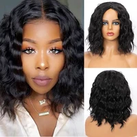 amir synthetic curly bob wigs short black wig for black women black natural wave bob wigs middle part daily party wig