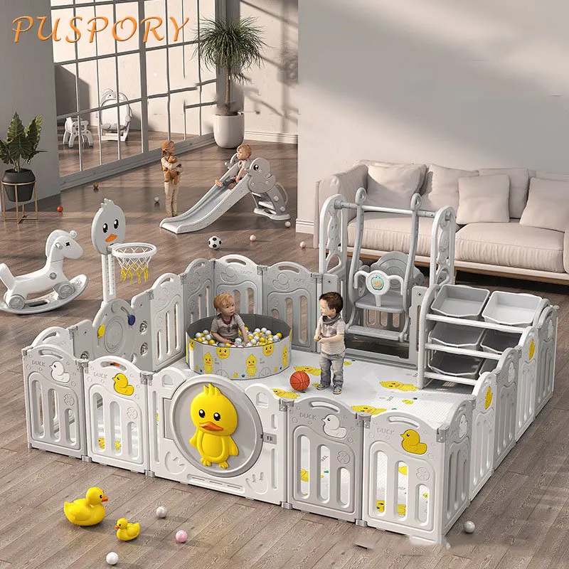 Baby Playpens Cute Little Duck Indoor Home Child Games Guardrail Rocking Horse Swing Foldable Newborn Toddler Playground Space