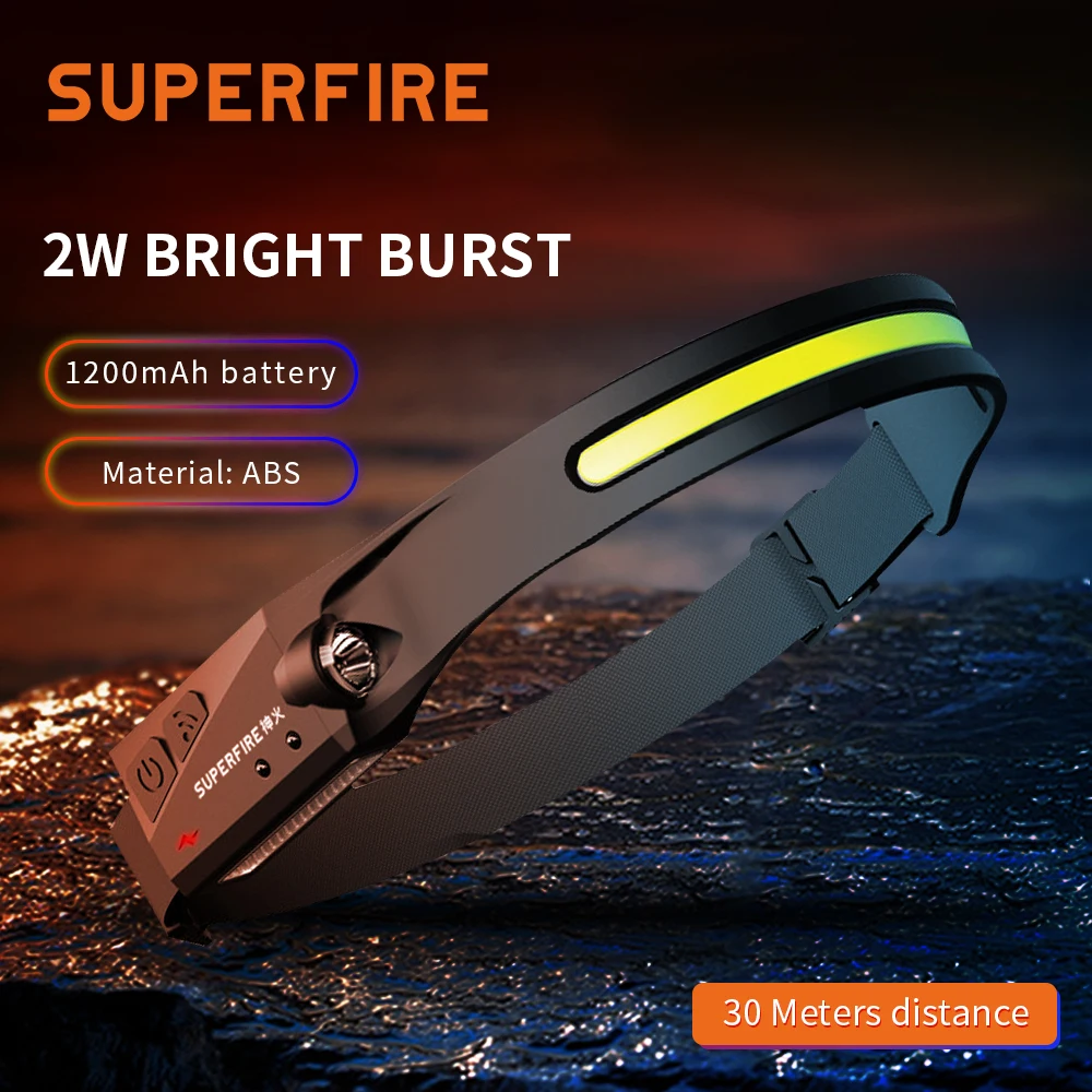 

SuperFire Sensor Headlamp COB LED Head Light HL65 USB Rechargeable 4 Lighting Modes with 1200mAh Built-in Battery for Camping