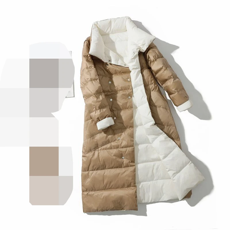 white duck down on both sides, light and thin down jacket for women, Korean  medium length loose  thickened coat sides