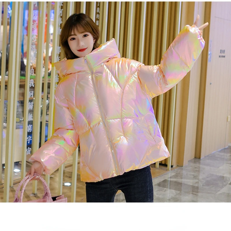 New Winter Women Cotton Jacket Warm Colorful Shiny Fashion Casual Short Woman Down Cotton Loose Thickened Ins Lady Bread Coats
