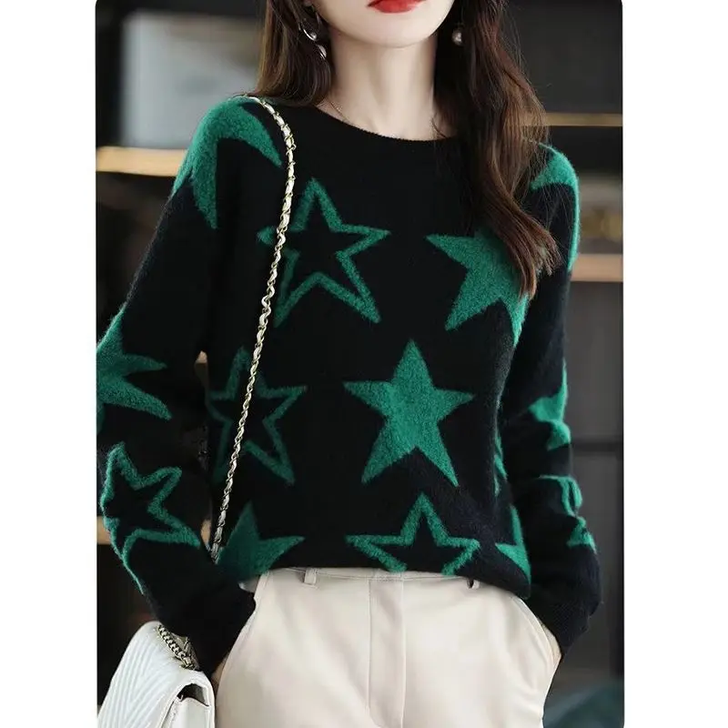 Женская одежда с геометрическим рисунком пуловер длинным рукавом и круглым