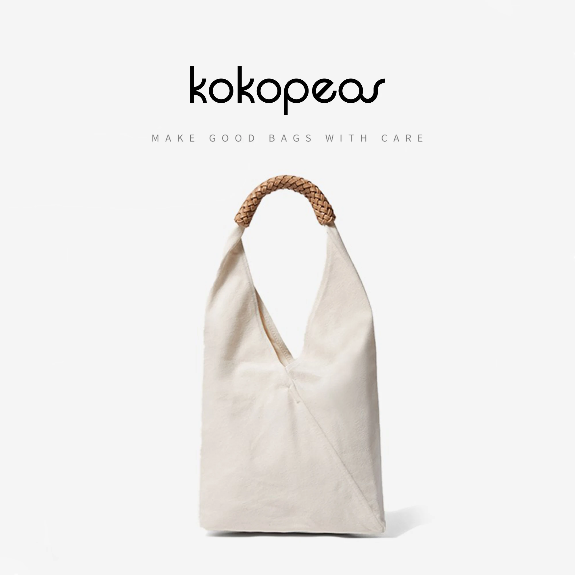 

KOKOPEAS Simple Stylish Canvas Women Shoulder Hobo Purses Eco Friendly Brand Tote Handbags with Woven Handle Small Pouch