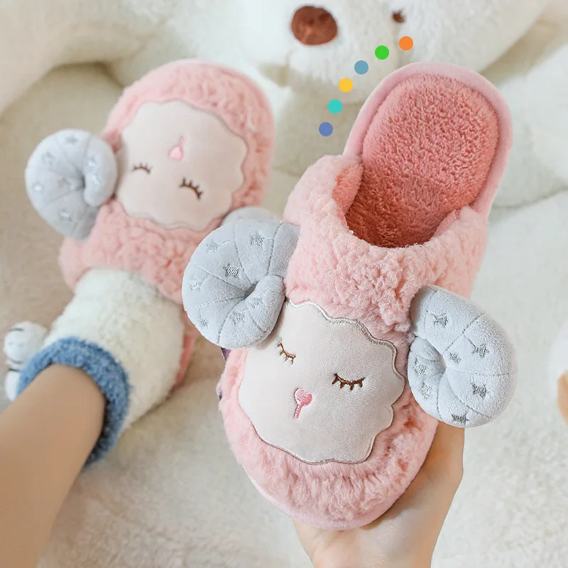 

Plush Animal Slipper For Women Girls Fashion Kawaii Fluffy Winter Warm Slippers Woman Cartoon Sheep House Slippers Funny Shoes