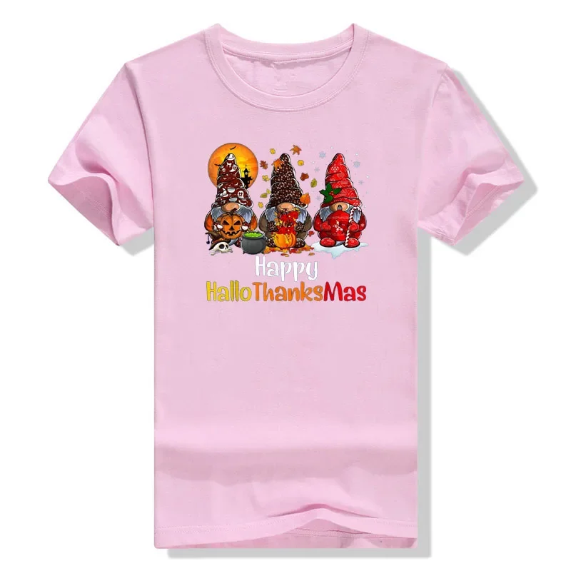 Happy Hallothanksmas Gnomes Halloween Thanksgiving Christmas T-Shirt Aesthetic Clothes Holiday Fashion Cute Graphic Tee Top Gift