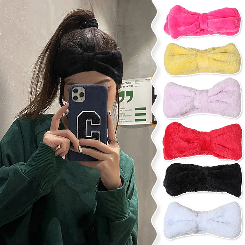 

Solid Color Fluffy Bowknot Hairbands Cross Top Knotted Headwrap Spa Headbands Wash Face Turban Headwear DIY Hair Accessories
