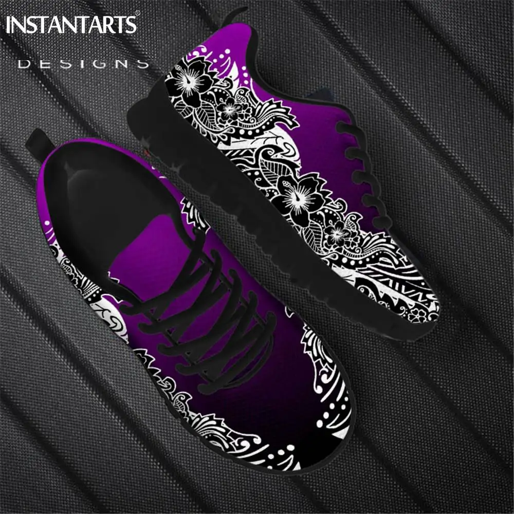 

INSTANTARTS Gradient Style Polynesian Hawaii Hibiscus Pattern Women Shoes Flats Casual Sneakers Autumn Mesh Comfortable Ladies