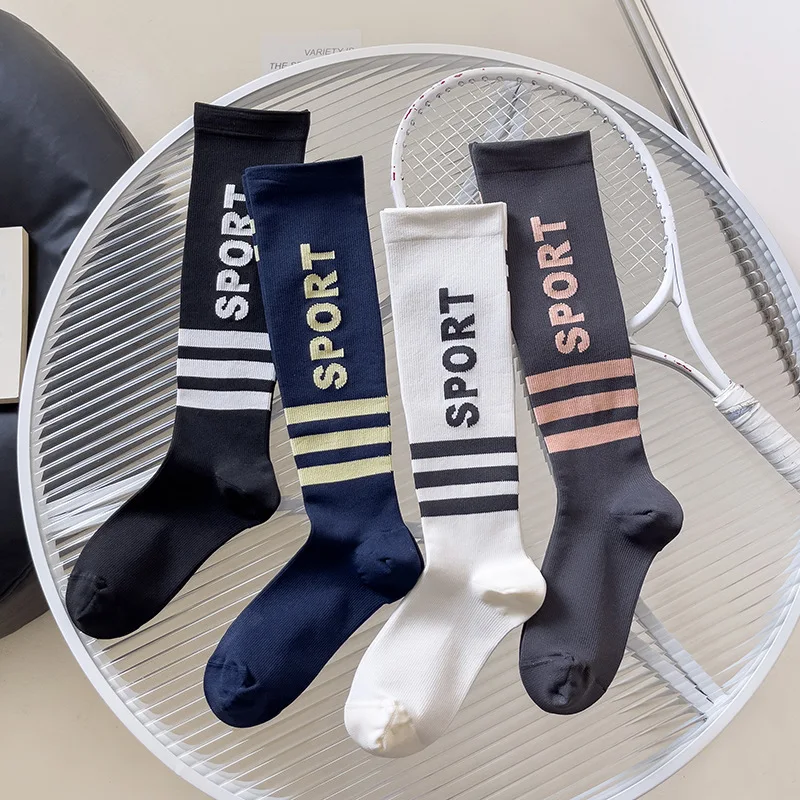

New Fashion Style Sports Pressure Socks Female Calf Socks Professional Fitness Running Jump Striped Letter Socks