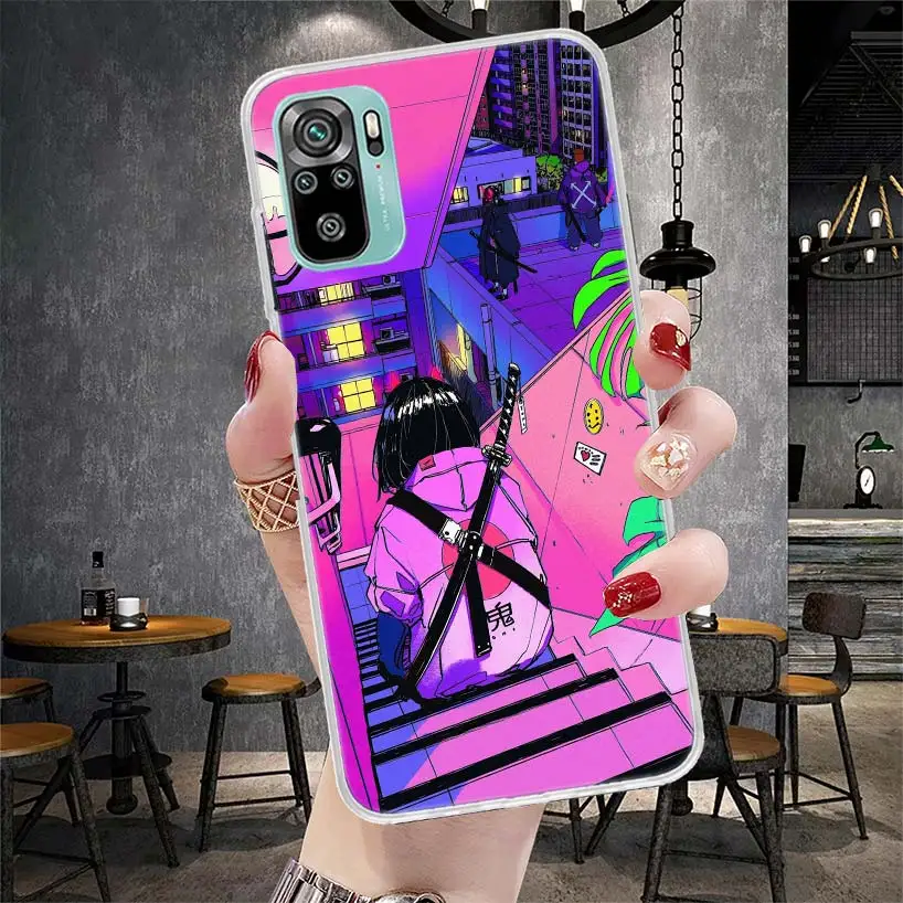 Мягкий чехол для телефона Anime Vaporwave Glitch Purple Xiaomi Redmi Note 14 13 12 12S 11 11S 11E Pro Plus 10 10S 11T 9S Note14