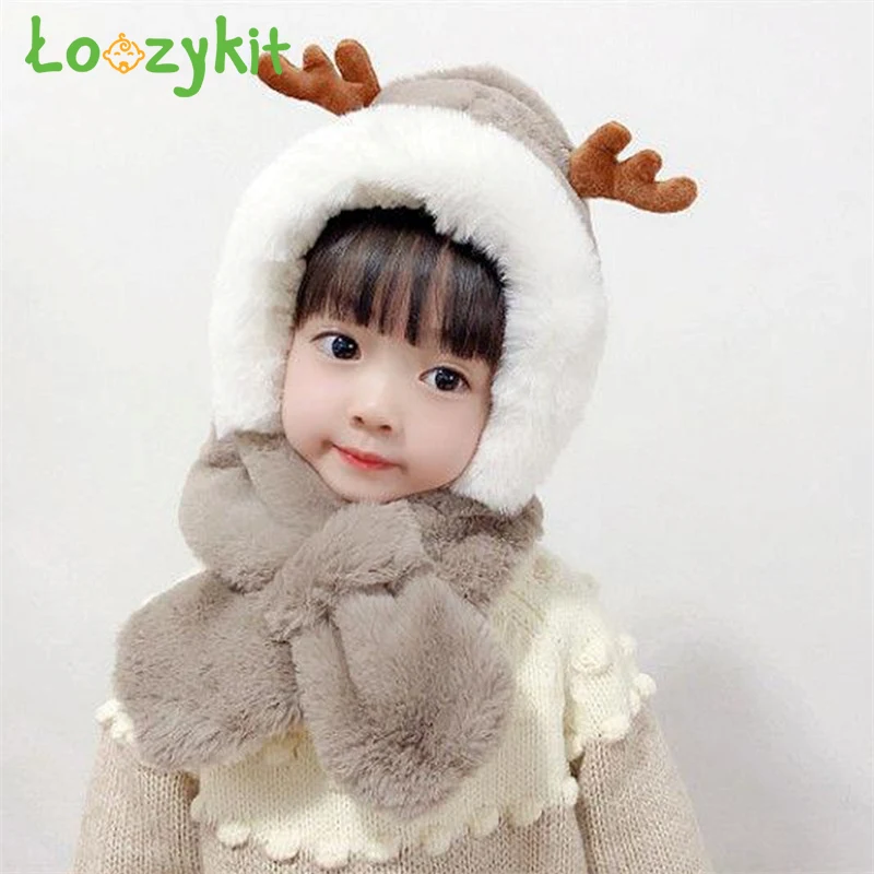

Children's Winter Hat Scarf Velvet Thickening Girl Cute Super soft Boy Pullover Cap Winter Warm Protection Ear 10 Months-6 Years