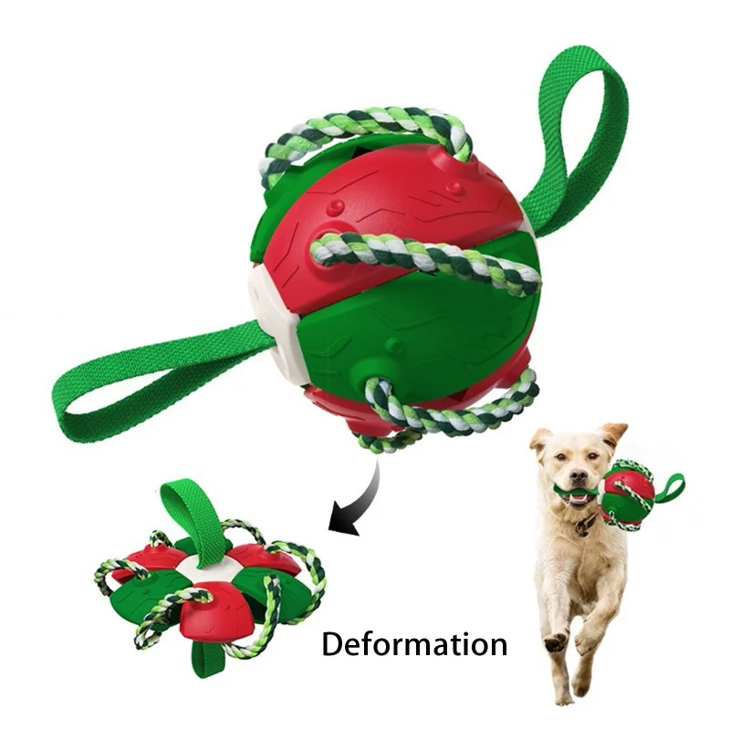 

Dog Toys Soccer Ball with Grab Tabs, Interactive Dog Toys, Outdoor Dog Tug of War Toys, Rebound Flying Disc Ball Reward Toy
