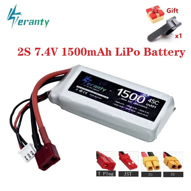 

7.4v 1500mAh 45C LiPo Battery For RC Quadcopter Helicopter Car Boat Drones Spare Parts 2s 7.4v battery With T/JST/XT30/XT60 Plug