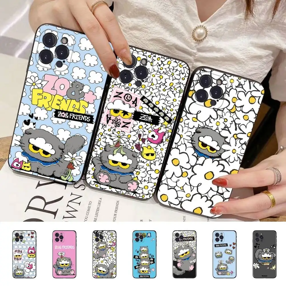 Фото Милый чехол для телефона Z-ZO Friends для iPhone 17 16 15 14 13 12 11 Pro Max Plus mini, силиконовый, черный №3