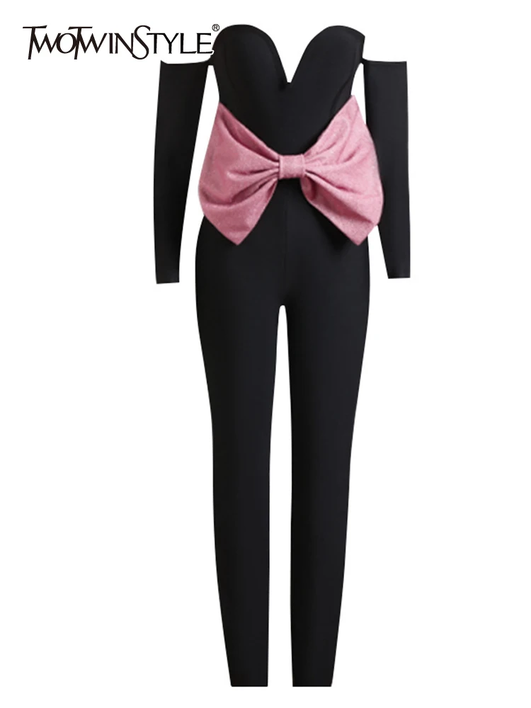 

Женский Облегающий комбинезон TWOTWINSTYLE, комбинезоны с бантиком с разрезом, с высокой талией и открытыми плечами