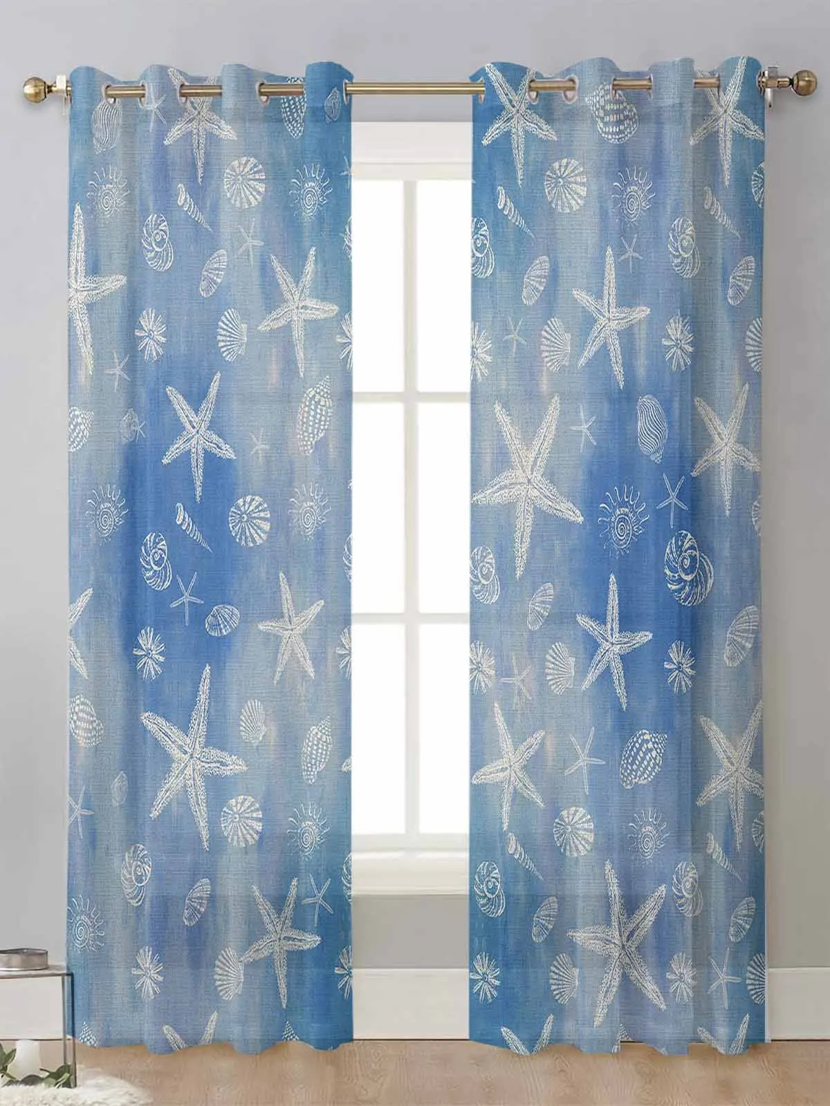 

Ocean Retro Starfish Shell Sheer Curtains For Living Room Window Transparent Voile Tulle Curtain Cortinas Drapes Home Decor