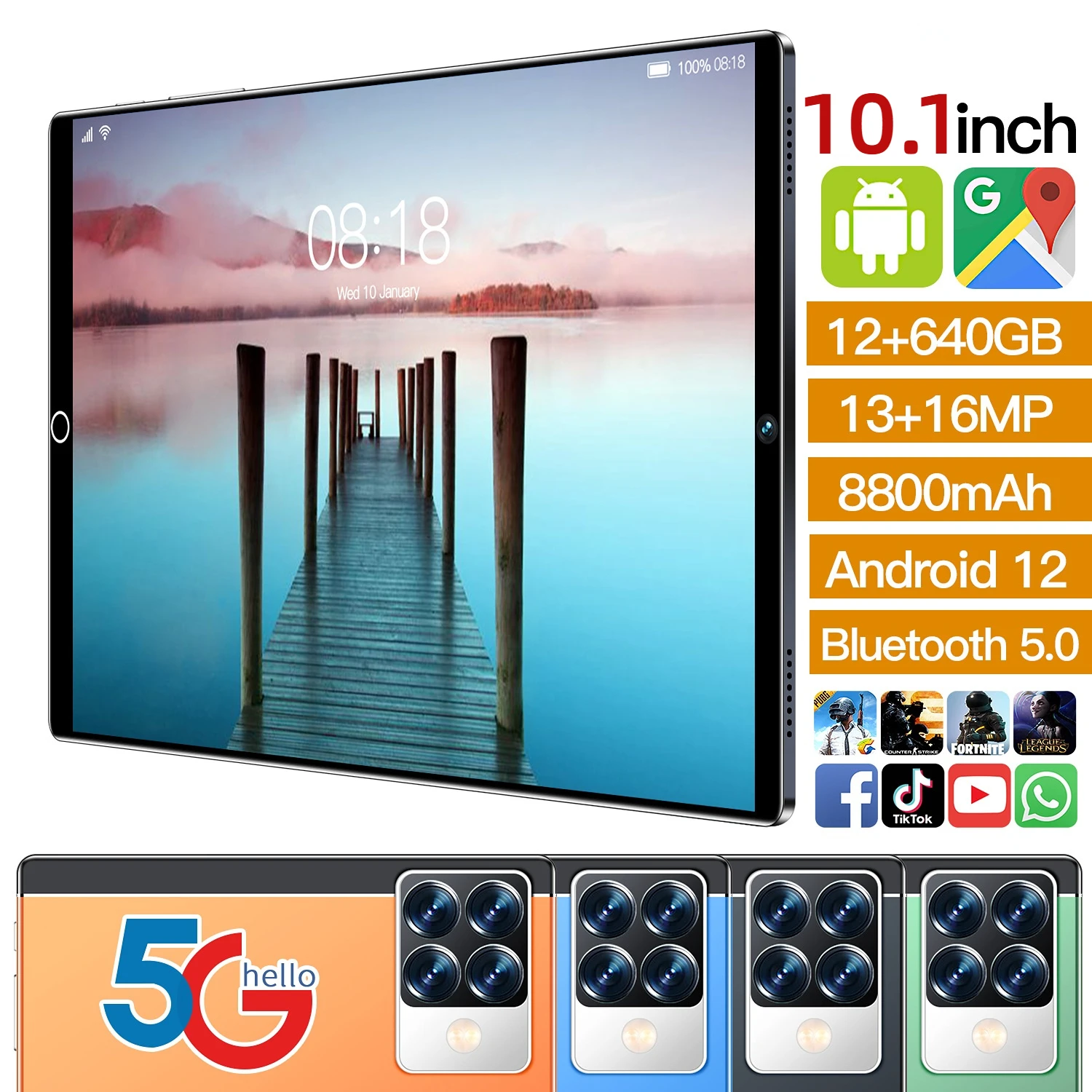 

Новинка 2023, наклейки для планшета 10,1 дюйма, 10-ядерный, Android 12, Google Play, двойные, 4G/телефон, сеть GPS, Bluetooth, Wi-Fi, планшеты с 12 Гб + 640 Гб