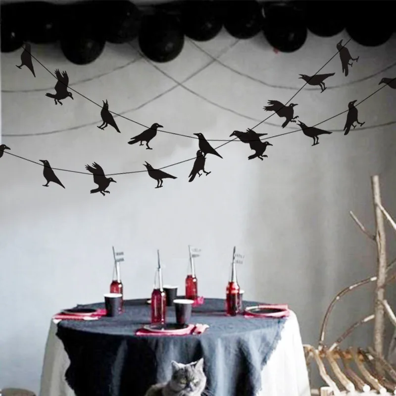 

Halloween Black Flying Bird Crow Banner Horror Ghost Festival Party Garlands Happy Halloween Day Decor For Home 2023