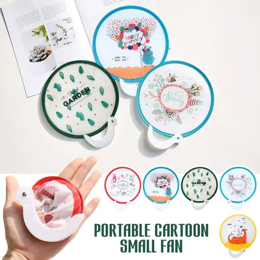 

Mini Cute Folding Fan With Memory Steel Wire Japanese-style For Children Round Fan Flyer Gift Festival Home Decoration O7O2